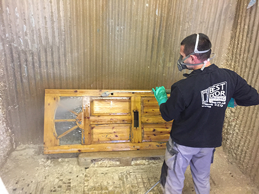 Power washing the door